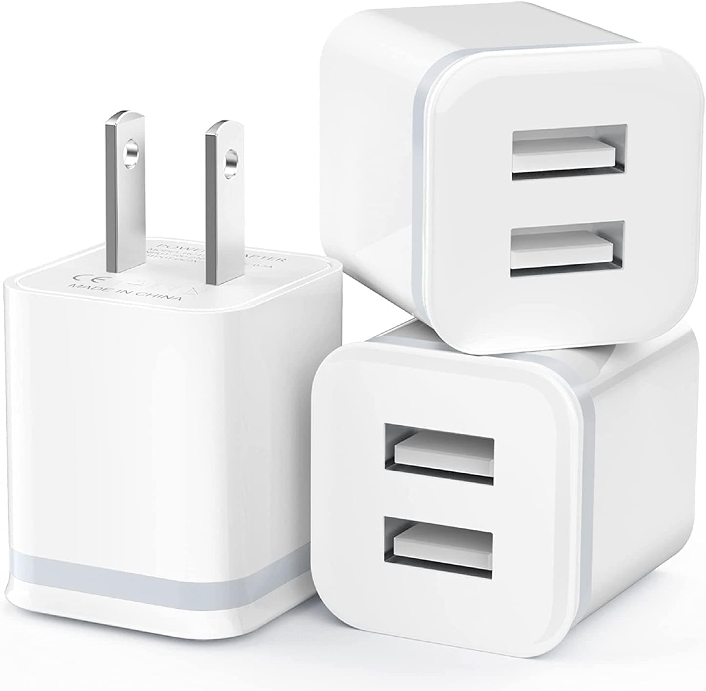 LUOATIP 2.1A Dual-Port USB-A Charger Cube, 3-pack