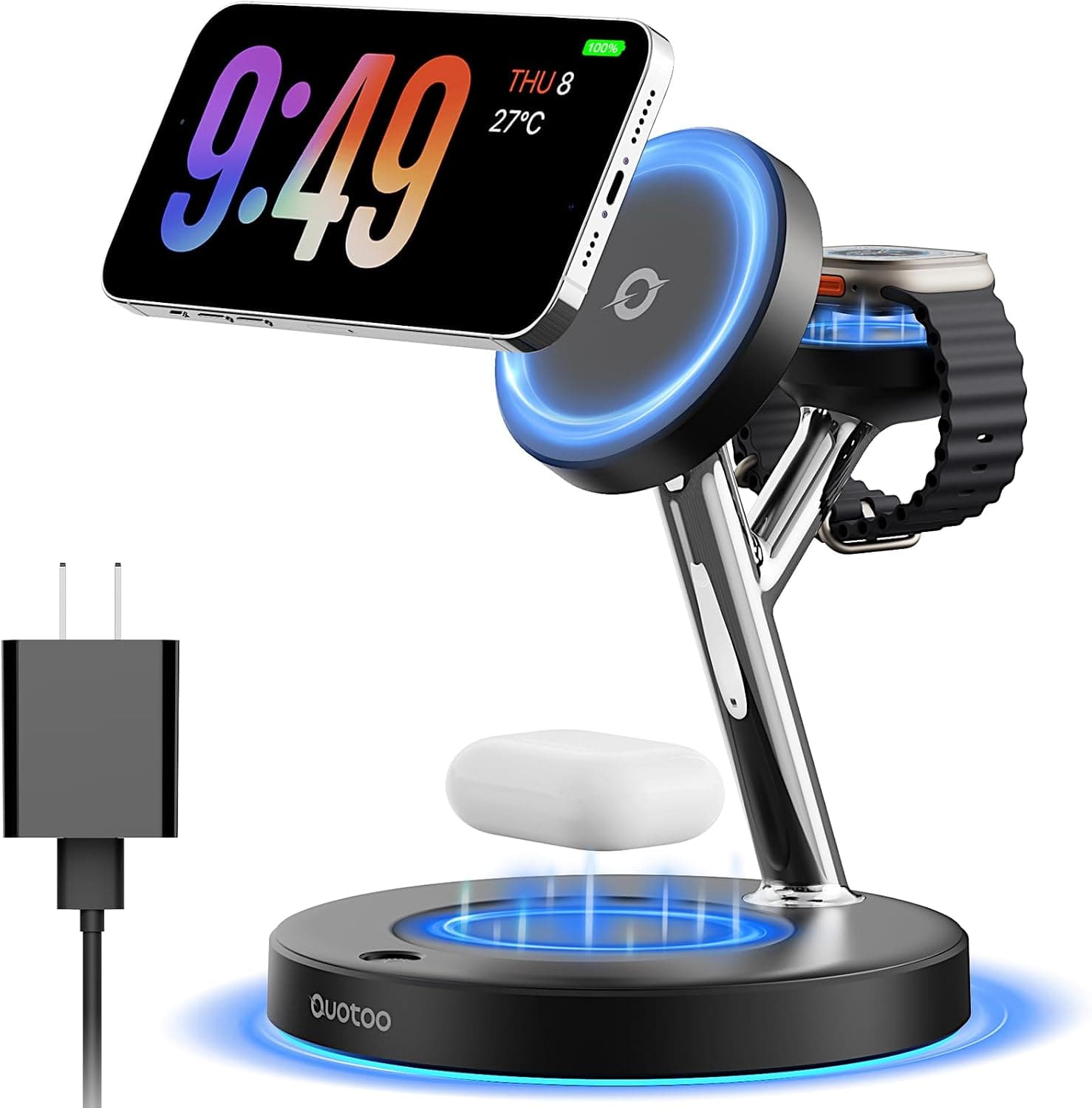 3-in-1 Adjustable Magnetic Wireless Charger Stand for iPhone, Apple Watch and AirPods