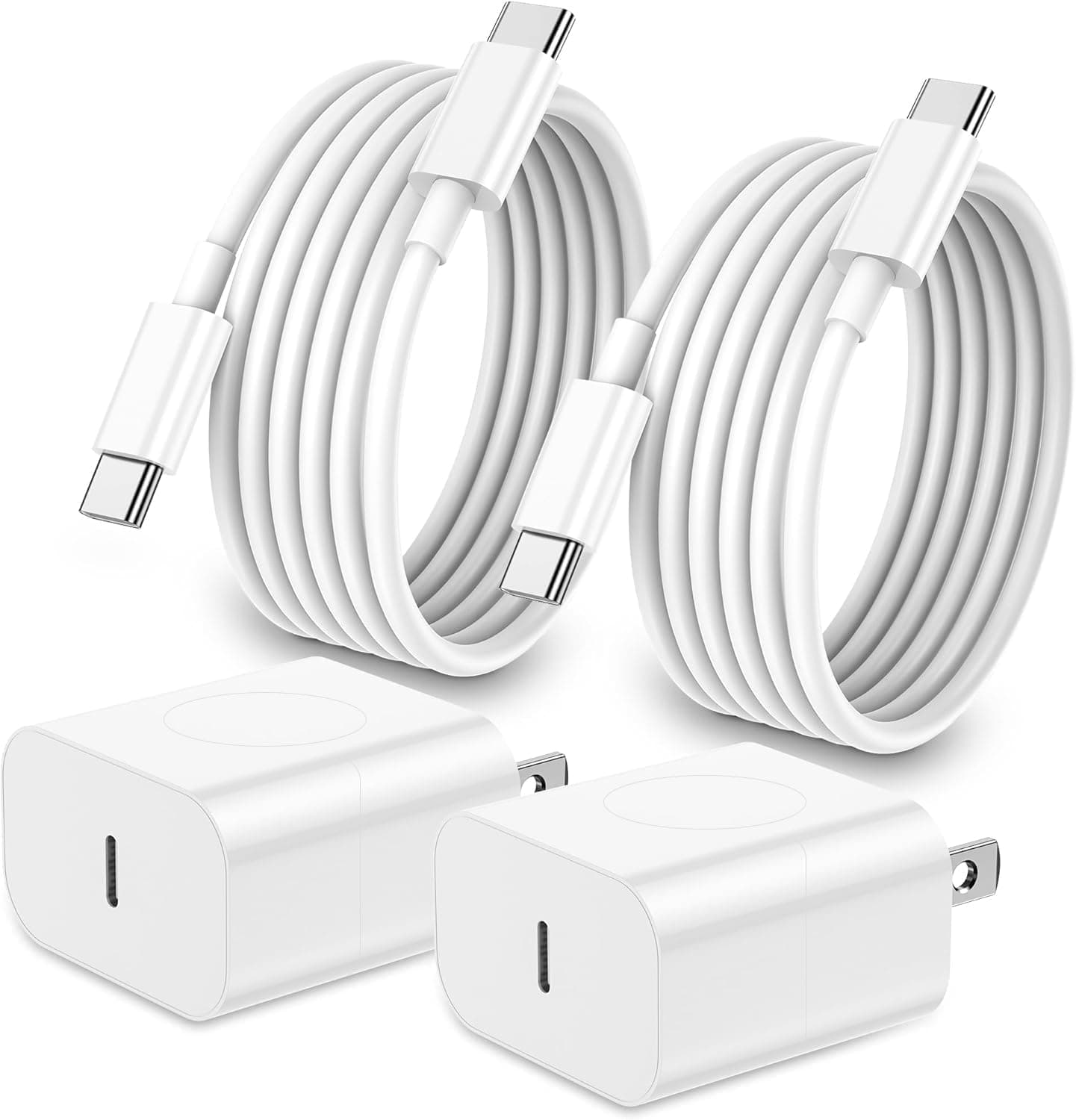 20W USB-C Charger Block with 6 ft USB-C to C Cable, 2-pack