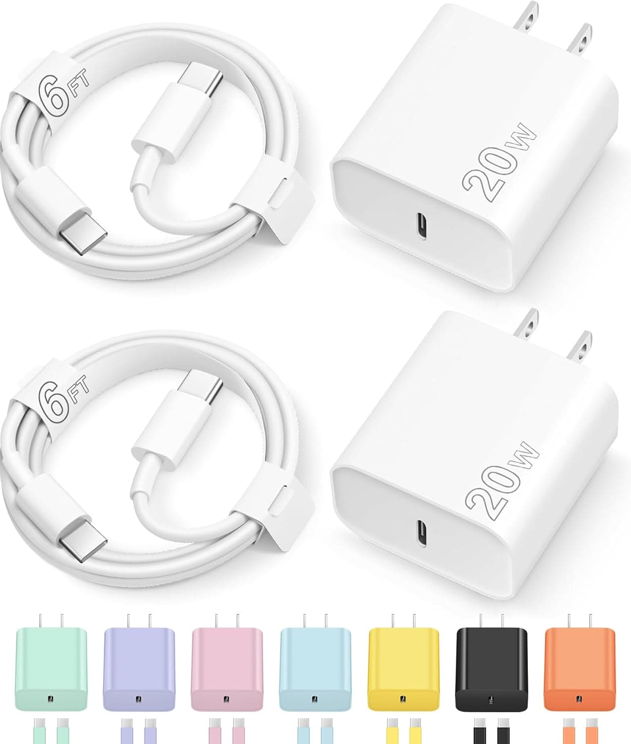 20W USB-C Charger Block with 6 ft Cable