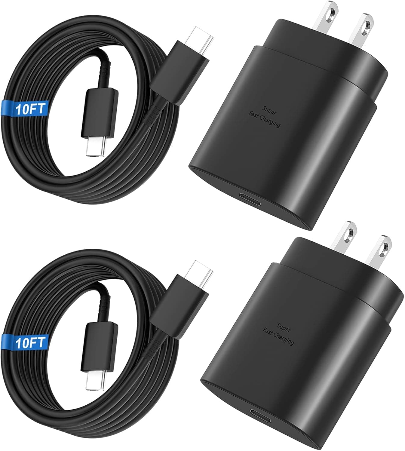 25W USB-C Wall Charger with 10 ft Cable, 2-pack