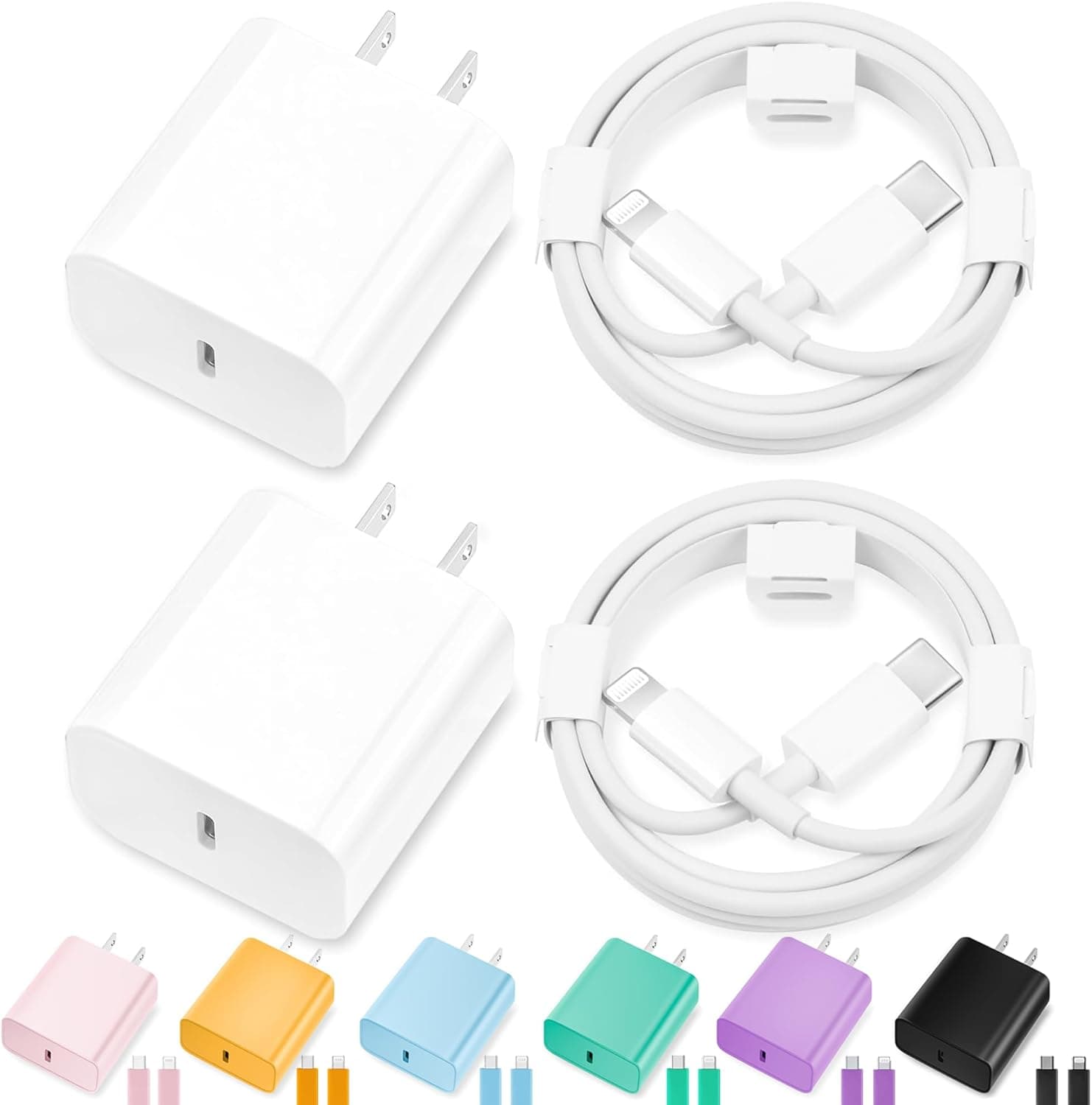 20W USB-C Block with 10 ft and 6 ft Lightning Cables, 2-pack