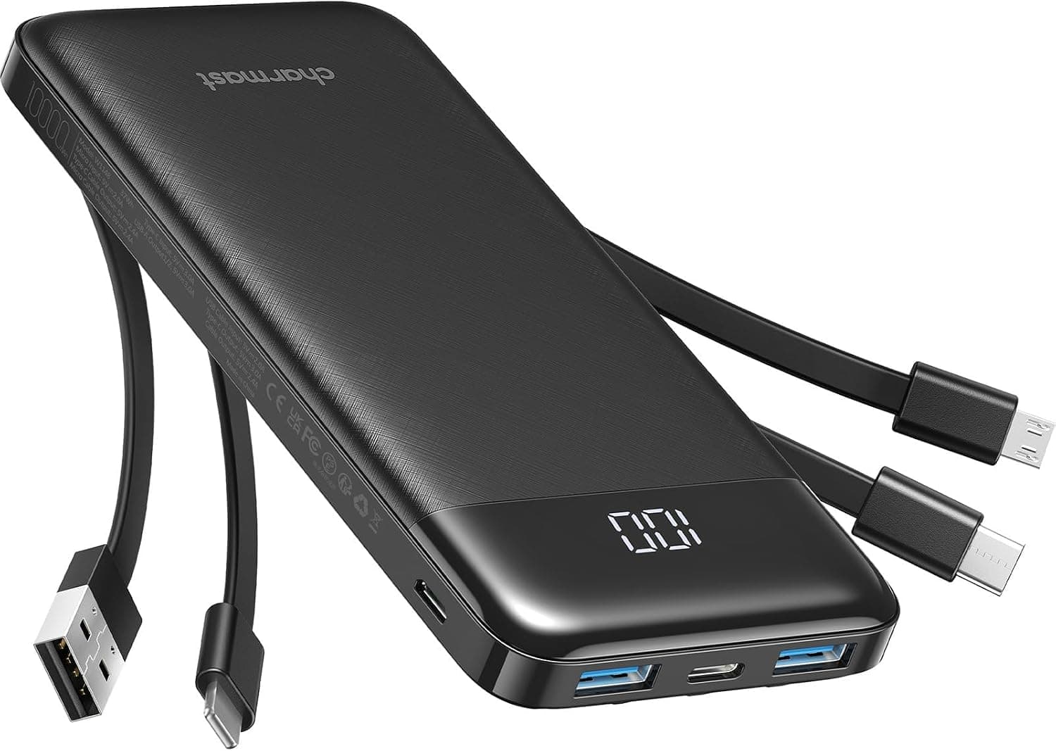charmast Power Bank with 4 Cables, 10000 mAh
