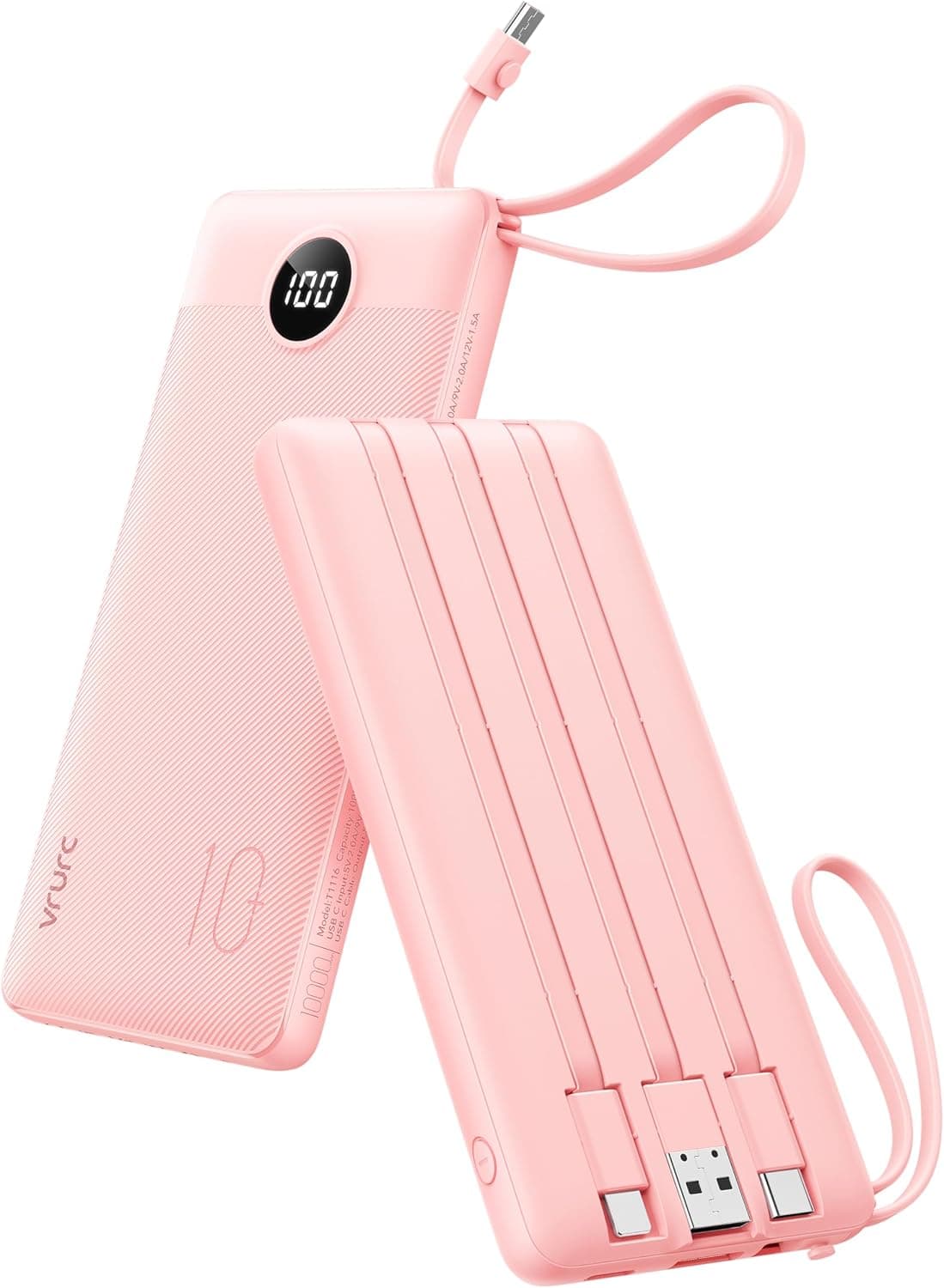 VRURC Power Bank with 4 Cables, 10000 mAh