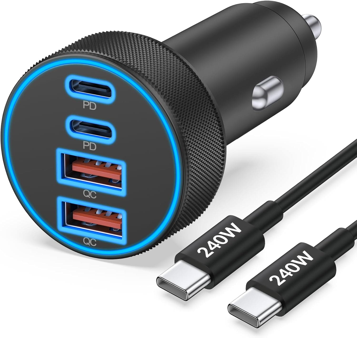 90W 4-Port Car Charger with 240W Cable