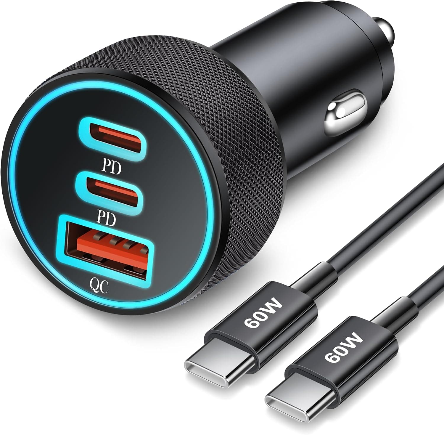 67W 3-Port Car Charger with Cable